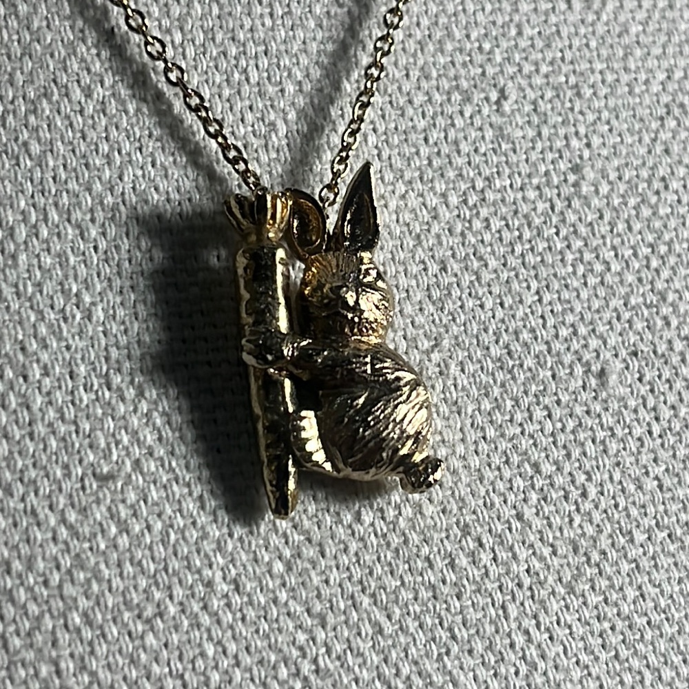 Vintage Canada gold tone bunny necklace